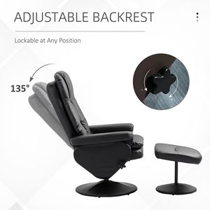 Poltrona Reclinabile Girevole in Pelle PU con Base Avvolta e Poggiapiedi, Meccanismo Manuale, Pouf Reclinabile per Soggiorno, Camera da Letto, Ufficio, Imbottitura in Spugna - Product Image 4