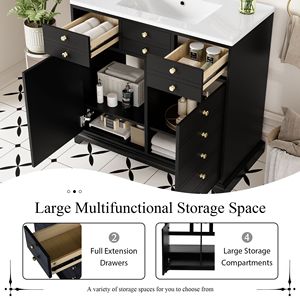 Mobile Bagno Freestanding da 36 Pollici con 2 Cassetti, Struttura in Legno Massello e Lavabo in Resina, Armadietto Contenitore Incluso - Product Image 6
