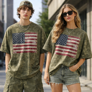 Camiseta Oversize Vintage Lavada de Algodón Pesado con Efecto Ácido y Hombros Caídos, Estilo Urbano Personalizado - Product Image 1