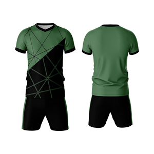 Conjunto de Uniforme de Fútbol para Hombre, Verde y Negro, Cuello en V, Estampado Geométrico Sublimado, Poliéster que Absorbe la Humedad, Corte Atlético, Manga Corta - Product Image 1