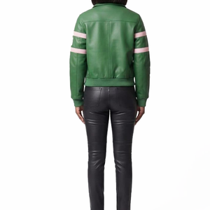 Custom Sorority PU Leather <b>Racing</b> <b>Jacket</b> Women Color Block Moto Racer Outerwear for B2B Wholesale Buyers and Private Labels - Product Image 3