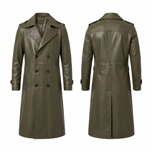 Abrigo Largo de Cuero Genuino para Hombre al por Mayor, Gabardina Vintage de Piel de Vacuno, Abrigo Largo de Cuero para Hombre con Cuello Vuelto - Product Image 5