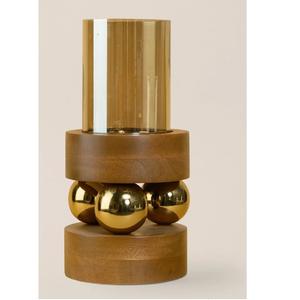 Support de bougie en métal, bois et verre gravé à la main avec finition dorée, pour décoration de mariage et de maison, support de bougie votive en métal - Product Image 1