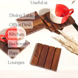 Handmade Wooden Tea Coffee Mug <b>Coaster</b> Square Rustic <b>Drink</b> Cup Holder Heat Resistant Table Protector set of 6 - Product Image 4