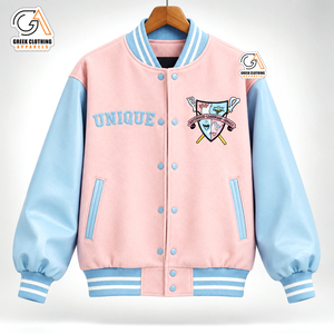 Custom Gamma Phi Delta Sorority Women's <b>Pink</b> Sky Blue Eco-Friendly <b>Waterproof</b> Lightweight Varsity <b>Jacket</b> Full Sleeve Embroidered - Product Image 4