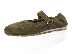 Dlords Zapatos planos Mary Jane de cuero de ante verde oliva para mujer, con punta cuadrada, correa en el tobillo, cómodos, transpirables, informales, para todas las estaciones - Product Image 5