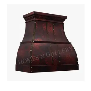 Molde de cobre vermelho antigo para acabamento de fogo, lugar de cobre puro fixado na parede, cobre, toque com rebites brancos