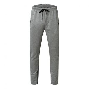 Survêtement gris pour homme avec sweat à capuche zippé et pantalon à cordon de serrage, poches latérales, tenue décontractée d'automne, couleur unie, vêtements de sport en polyester - Product Image 5