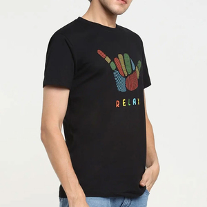 T-shirt décontracté pour homme, col en V, manches courtes, noir, 100% coton popeline, couleur unie, tissu tricoté, été - Product Image 5