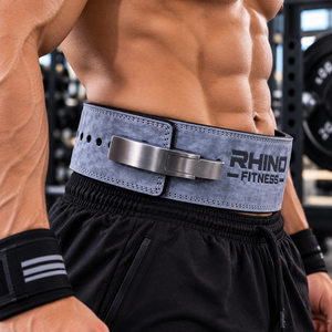 Ceinture de musculation en cuir bleu Rhino Fitness, protection professionnelle, soutien lombaire réglable, design enveloppant pour la salle de sport - Product Image 2