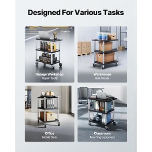 Carrello Multiuso Resistente con Capacità di Carico di 300 Libbre, 27,6 x 18,1 Pollici, Carrello di Servizio con Tre Ripiani Girevoli a 360 Gradi in Plastica - Product Image 1