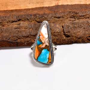 Bague ajustable en cuivre et turquoise, style bohème, argent sterling 925, bijoux faits à la main, cadeau pour femme - Product Image 1