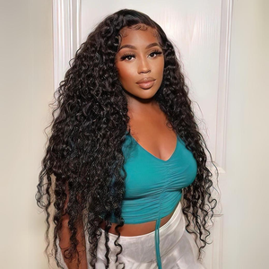 Peluca de pelo crudo de onda profunda de la más alta calidad barata, pelucas de encaje Full Hd sin pegamento, extensiones de cabello alineadas con cutícula, peluca vietnamita - Product Image 1