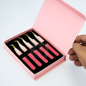 แหนบปลายขนตาทำจากเส้นใยสีชมพูใช้ต่อเพิ่มวอลลุ่ม90องศาแหนบต่อขนตาเพิ่มวอลลุ่มทำจากสเตนเลสสตีล - Product Image 1