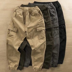 <b>Men's</b> Khaki Cotton <b>Cargo</b> <b>Joggers</b> Elastic Waist Multiple Pockets Casual Drawstring Pants Autumn Wear - Product Image 4