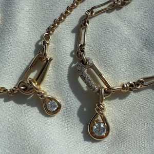 Colliers à fermoir en chaîne osseuse en or massif 10K 14K 18K, sertis de diamants de laboratoire, porte-breloque, style minimaliste, pour femme - Product Image 3