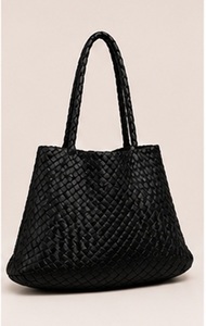 Sac fourre-tout en cuir véritable noir de qualité supérieure pour femmes, sac à main de luxe tressé, élégant sac à bandoulière pour tous les jours, OEM ODM Printemps Été - Product Image 2
