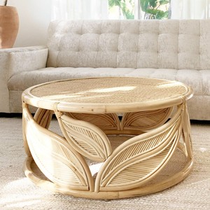 Muebles de ratán sostenibles, mesas auxiliares de estilo bohemio, mesa de centro con forma de hoja, mesa decorativa para sala de estar o dormitorio - Product Image 5