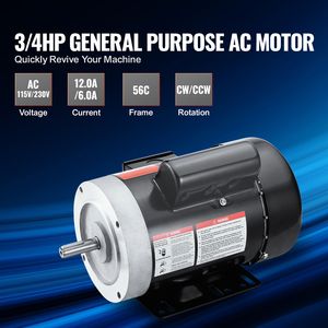 มอเตอร์ไฟฟ้าเฟสเดียว 0.75 แรงม้า 1725 รอบต่อนาที 115V/230V AC โครง 56C 50Hz แกนเพลาแบบมีร่องขนาด 5/8 นิ้ว 1725 รอบต่อนาที มอเตอร์เครื่องอัดอากาศ หมุนตามเข็มนาฬิกา/หมุนทวนเข็มนาฬิกา - Product Image 2