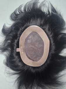 Toupee de Cabello Remy Indio Liso, 130% de Densidad, Base de Encaje Mono, Parte Central, Nudos Invisibles, Textura de 8mm - Product Image 5