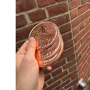 Hammered Design Copper Coaster With Elegant Metallic Finish. Round Shape Wholesale Drinkware For Luxury <b>Bar</b> & Home Decor - Product Image 4