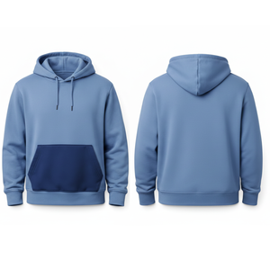 Sweat à capuche pour homme bicolore sur mesure en gros |   Pull en coton |   Poche kangourou contrastée |   Bleu ciel et bleu foncé - Product Image 3