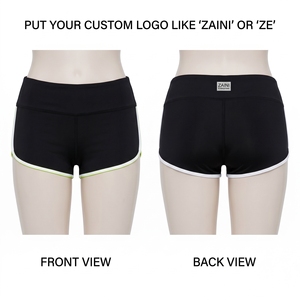 กางเกงขาสั้นผู้หญิง ZAINI รุ่น Booty Shorts Mid Sporty 240 GSM ผ้ายืดสแปนเด็กซ์/ไนลอน เฟรนช์เทอร์รี่ สีเขียวส้ม แต่งขอบตัดกัน ปักลายแบบกำหนดเอง - Product Image 1