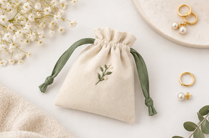 Sac à cordon en toile de coton bio recyclable avec logo personnalisé, sacs à bijoux imprimés pour cadeaux, pour costume - Product Image 4