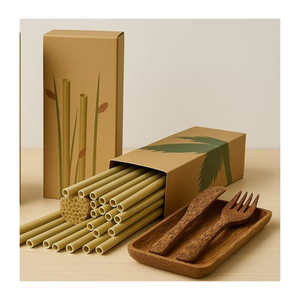 Pailles à boire de luxe 99GD en bambou/herbe/légumes, fabriquées à la main, réutilisables, écologiques, 200 mm, pour smoothies et jus - Product Image 1