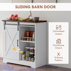 "White MDF Farmhouse <b>Kitchen</b> <b>Sideboard</b> with Sliding Barn Door & Adjustable Shelf for Villa & Dining" - Product Image 4