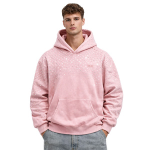 Sudaderas con capucha de algodón y forro polar con pedrería para hombre, estilo oversize, streetwear, con logo personalizado, venta al por mayor, ODM - Product Image 1