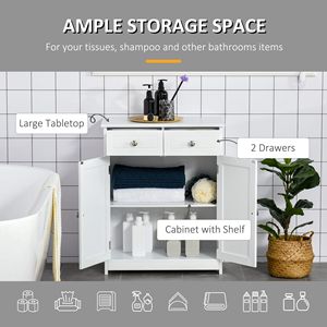 Mobiletto da Bagno Moderno Bianco Autoportante con 2 Ante e 2 Cassetti, Armadietto da Terra in Legno con Ripiano Regolabile per Uso Ospedaliero - Product Image 4