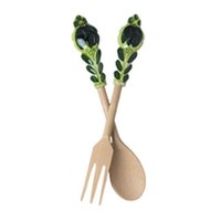 Ensemble de fourchettes et cuillères à salade en bois naturel, ustensiles de cuisine en bambou faits à la main pour la présentation et le service des aliments