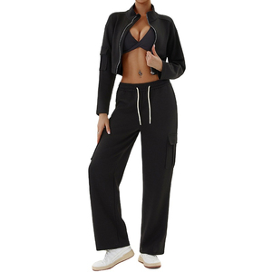 Ensemble survêtement court d'hiver pour femmes grandes tailles, sweat-shirt brodé en coton 400 GSM et pantalon de jogging, streetwear personnalisé - Product Image 4