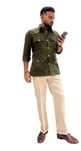 Camisa Casual para Hombre, Color Rosa, Estilo Caza, Confeccionada con Tela de Lino 100% Premium, Teñido Liso, Ecológica, Transpirable y Cómoda - Product Image 3