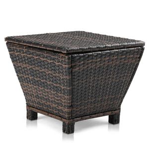 Brown Outdoor PE Wicker Side Table with Storage <b>Small</b> Patio Bin Container for Hose Cushion <b>Towel</b> - Product Image 1