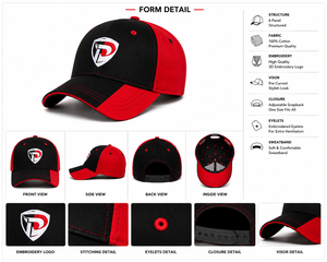 Gorra de Béisbol Negra y Roja de 6 Paneles con Logotipo Bordado en 3D, Parte Trasera Curvada, Unisex, Estilo Casual, Talla Adulto, Transpirable - Product Image 6