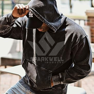 Sweat-shirt zippé à capuche en molleton de coton pour homme, couleur unie, délavé, coupe décontractée oversize, streetwear automne, respirant, 370g - Product Image 6