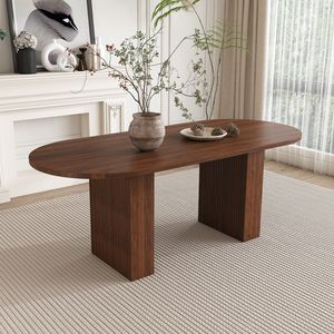 Tavolo da Pranzo Ovale Moderno Stile Fattoria da 62,9 Pollici per 6 Persone, Piano in MDF Impiallacciato Noce e Base in MDF, Tavolo da Pranzo Impermeabile - Product Image 5