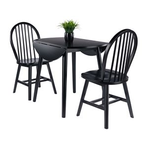 Moreno 3 pezzi nero foglia goccia tavolo da pranzo Set con Windsor sedie per la sala da pranzo di casa - Product Image 3