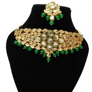 Indian Classic Women's Choker Wedding Engagement Anniversary Party Green Traditional Crystal Kundan Faux Pearl Alloy Gold <b>Gift</b> - Product Image 3