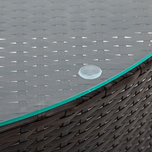 Set per tutte le stagioni di mobili da giardino in vimini marrone PE Rattan divano componibile da esterno in 5 pezzi con Design a mezza luna da tavolo in vetro temperato - Product Image 3