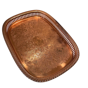 Kitchenware Accessory Great Quality Copper Serving Tray Platter With Ornate Floral Design And Wedding Dinnerware For Home Decor - Product Image 1