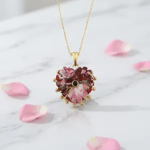 Collar con Colgante en Forma de Corazón de Cobre Rojo, Turquesa y Circonita Negra, Cadena de Latón Chapada en Oro de 18k, Regalo de Moda para Ella - Product Image 2