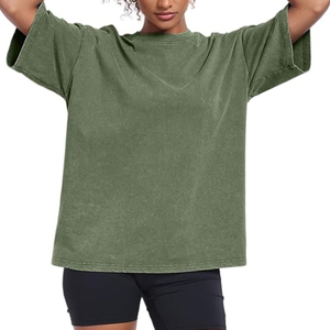 Streetwear Short Sleeves T-shirt Femme 230gsm 100%cotton Heavy Wash Vintage Oversized <b>Down</b> Shoulder t Shirt for Women - Product Image 3