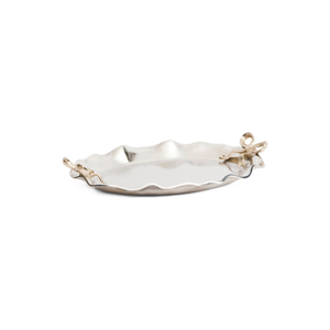 Plateaux de service ovales en métal plaqué or tendance pour la maison et les mariages, plateaux de service pour aliments et boissons avec poignée - Product Image 2