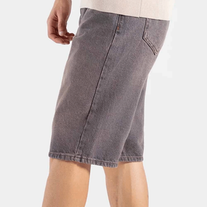 Pantalones Cortos Grises para Hombre, Cintura Media, Cierre Frontal con Cremallera, Logotipo, Estilo Casual, Lavado, Color Sólido, Tela Vaquera Transpirable - Product Image 4