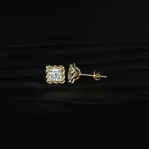 IGI Certified Princess Cut Diamond <b>Stud</b> <b>Earrings</b> with Twisted Rope Frame Luxury Ear Jewelry Simple Diamond <b>Earrings</b> with VVS-VS - Product Image 3