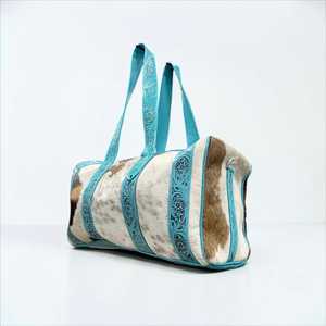 Genuine Leather Duffle <b>Bag</b> with Red Floral Embossing Two Handles Zip Closure Bohemian <b>Weekender</b> Luxury <b>Travel</b> <b>Bag</b> - Product Image 6