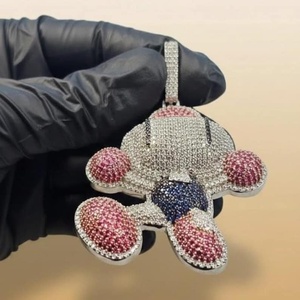 จี้เพชรโมอิสซาไนต์ VVS แบบกำหนดเอง รูปตัวการ์ตูน 3 มิติ เครื่องประดับฮิปฮอป ผ่านการทดสอบเพชร เครื่องประดับแฟชั่น จี้สองสี สำหรับผู้ชาย - Product Image 4